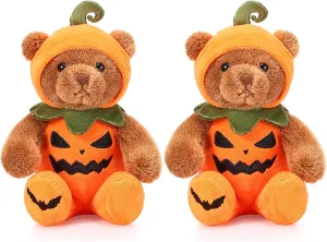 2 Pieces Halloween Bear Stuffed Animals Soft Plush Bear Toys in Halloween Theme Costume Cute Bear Plush Set for Boys Girls Halloween Party Decoration, 8 Inches (Pumpkin)