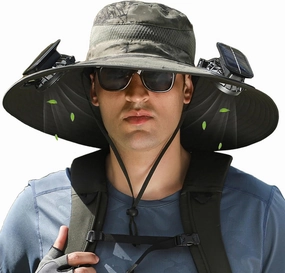 2025 New Ultralight Solar Fan Sun Hat, Hat with Fans Solar Power Built in, Solar Powered Outdoor Wide Brim Sun Fishing Hat