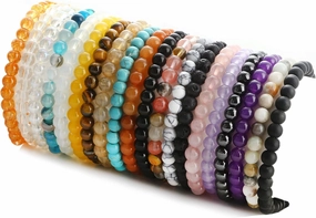 20Pcs 6mm Gemstones Beaded Stretch Bracelet for Women Crystal Stone Bracelets Round Beads Semi-Precious Stretch Bracelet Set Unisex