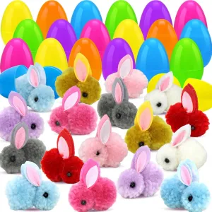 24 Pack Easter Eggs Fillers with Plush Bunny Toys Inside for Easter Eggs Hunt, Easter Basket Stuffers Fillers, Easter Classroom Prize Supplies