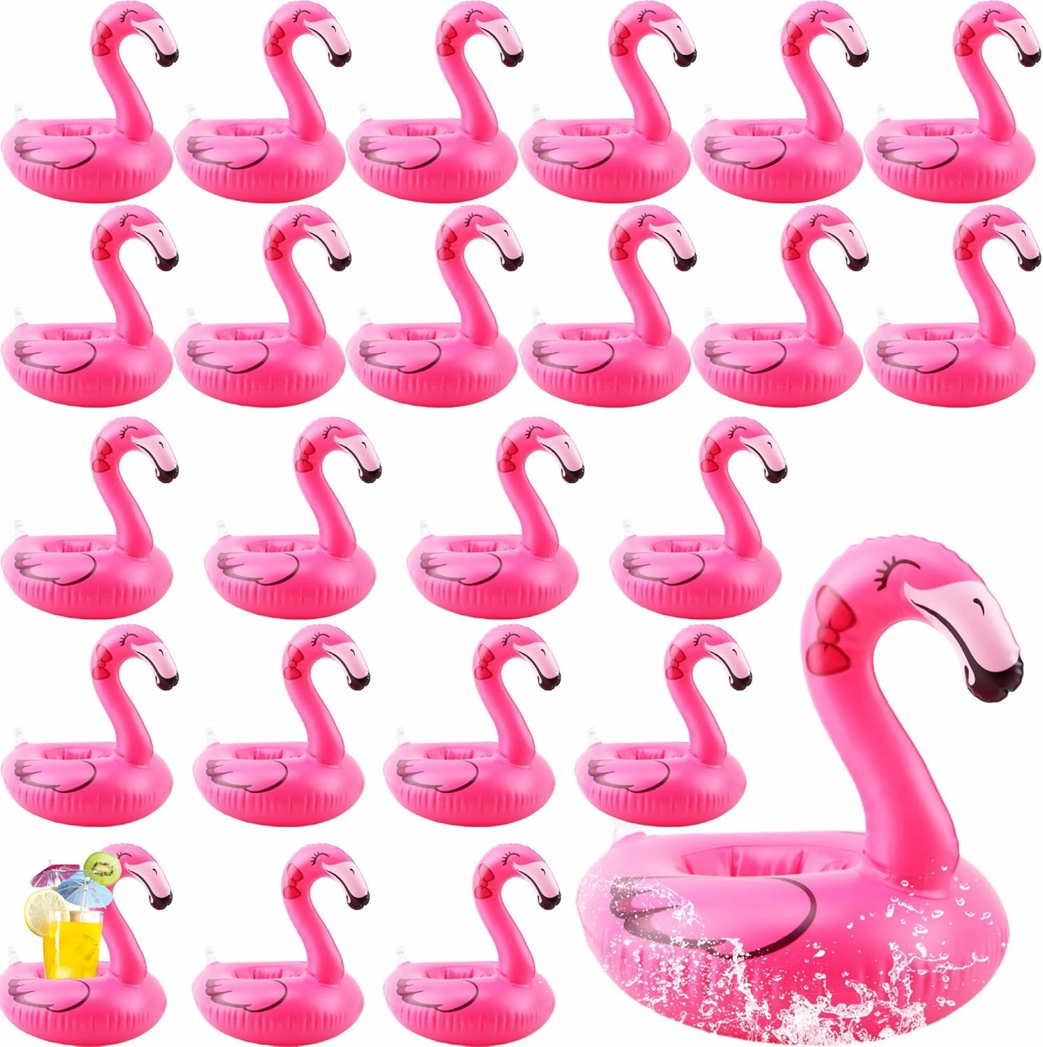 24 Pcs Inflatable Flamingo Drink Holders Blow up Small Flamingo Drink Floats Flamingo Inflates Coasters for Pool Party Bachelorette Party Flamingo Theme Party