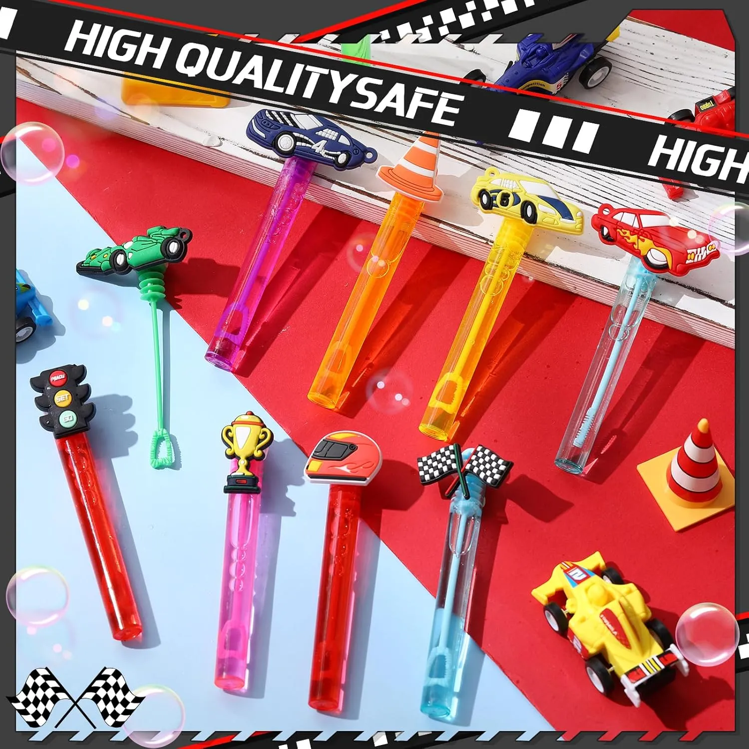 27 Pcs Mini Race Car Party Favors for Boys Girls 0.2 oz Bubble Wands with Liquid Bubble Maker Classroom Prizes Goodie Bags Stuffer for Birthday Supplies Gift