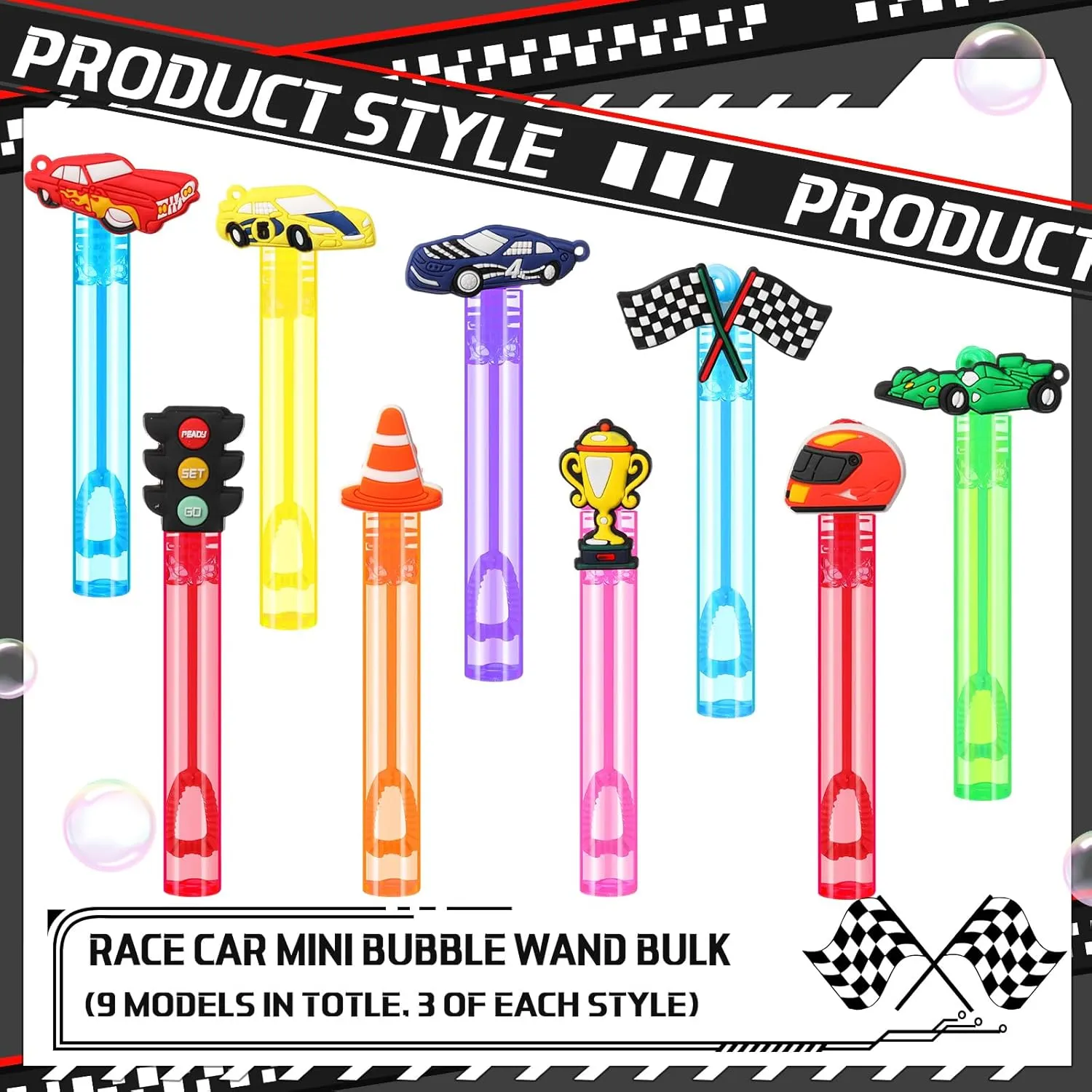27 Pcs Mini Race Car Party Favors for Boys Girls 0.2 oz Bubble Wands with Liquid Bubble Maker Classroom Prizes Goodie Bags Stuffer for Birthday Supplies Gift