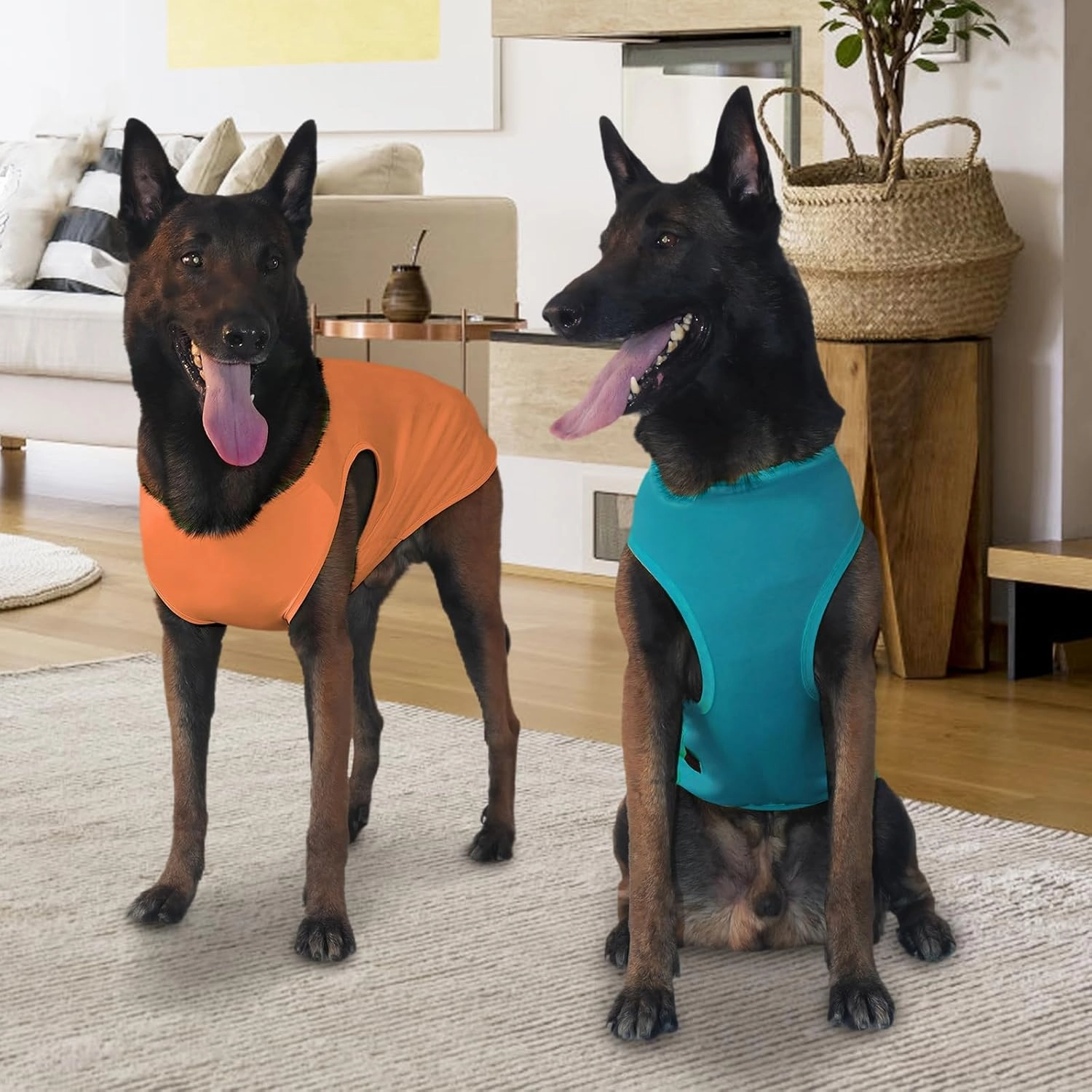 2 Pack Dog Shirts, Ice Pet Vest Dog Clothes for Instant Cooling, Lightweight Breathable Sleeveless T-Shirts for Large Dogs, Peacock Blue OrangeRed (XL)
