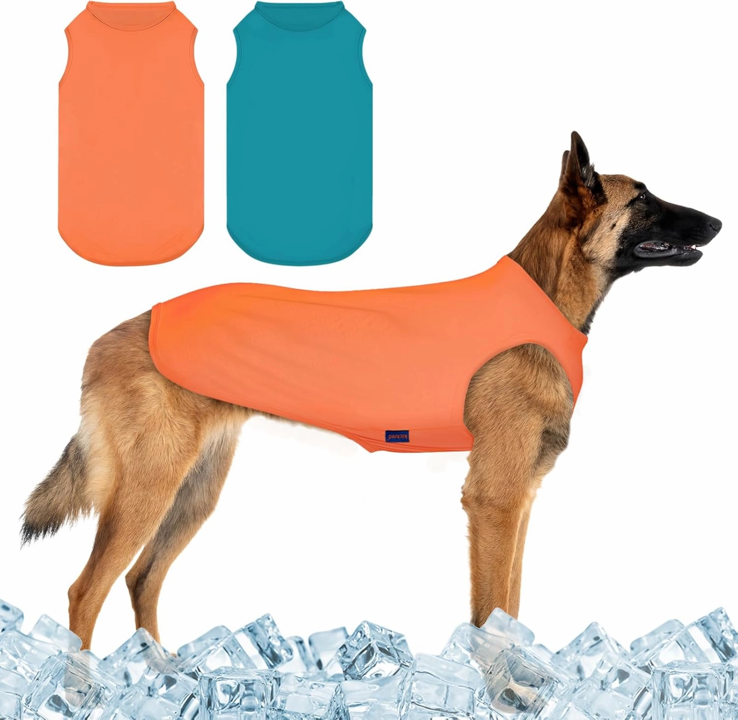 2 Pack Dog Shirts, Ice Pet Vest Dog Clothes for Instant Cooling, Lightweight Breathable Sleeveless T-Shirts for Large Dogs, Peacock Blue OrangeRed (XL)