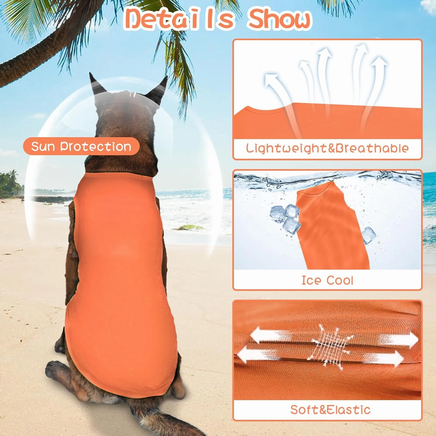 2 Pack Dog Shirts, Ice Pet Vest Dog Clothes for Instant Cooling, Lightweight Breathable Sleeveless T-Shirts for Large Dogs, Peacock Blue OrangeRed (XL)