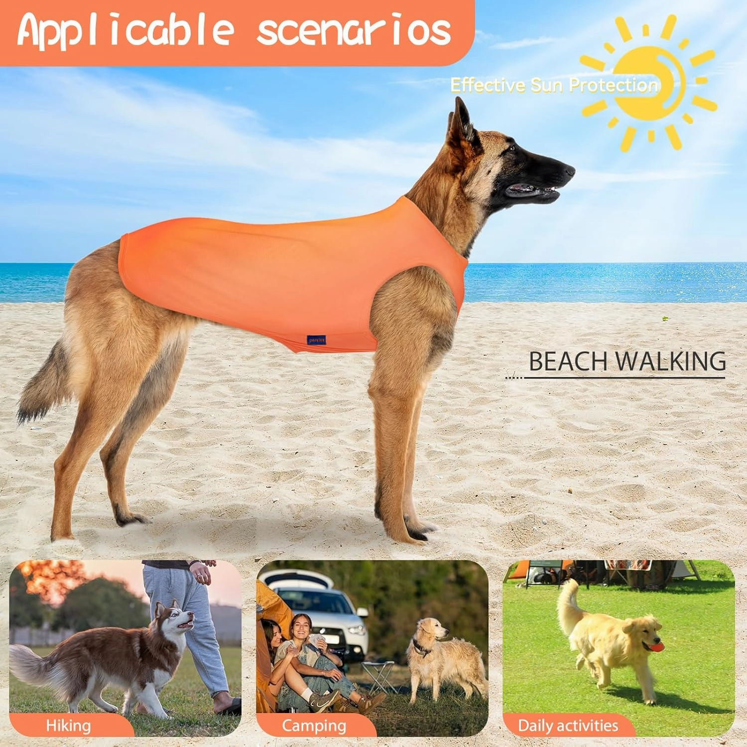 2 Pack Dog Shirts, Ice Pet Vest Dog Clothes for Instant Cooling, Lightweight Breathable Sleeveless T-Shirts for Large Dogs, Peacock Blue OrangeRed (XL)