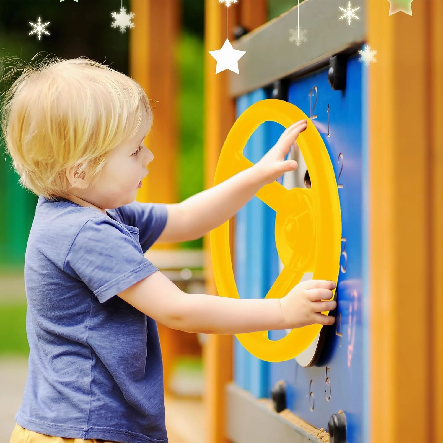 2 Pack Steering Wheel Playset Plastic Pirate Ships Wheel with Mounting Tools for Kids Playground Outdoor Gym (Yellow, Red)