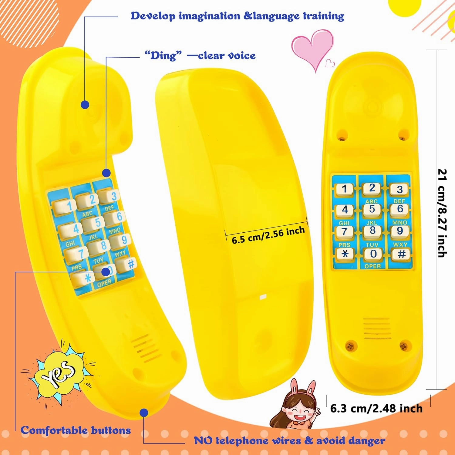 2 Pack Swingset Phone Toys Playground Swing Set Telephone Plastic Pretend Play Telephone with Numeric Key for Kids Outdoor Playground Treehouse Accessories (Yellow)