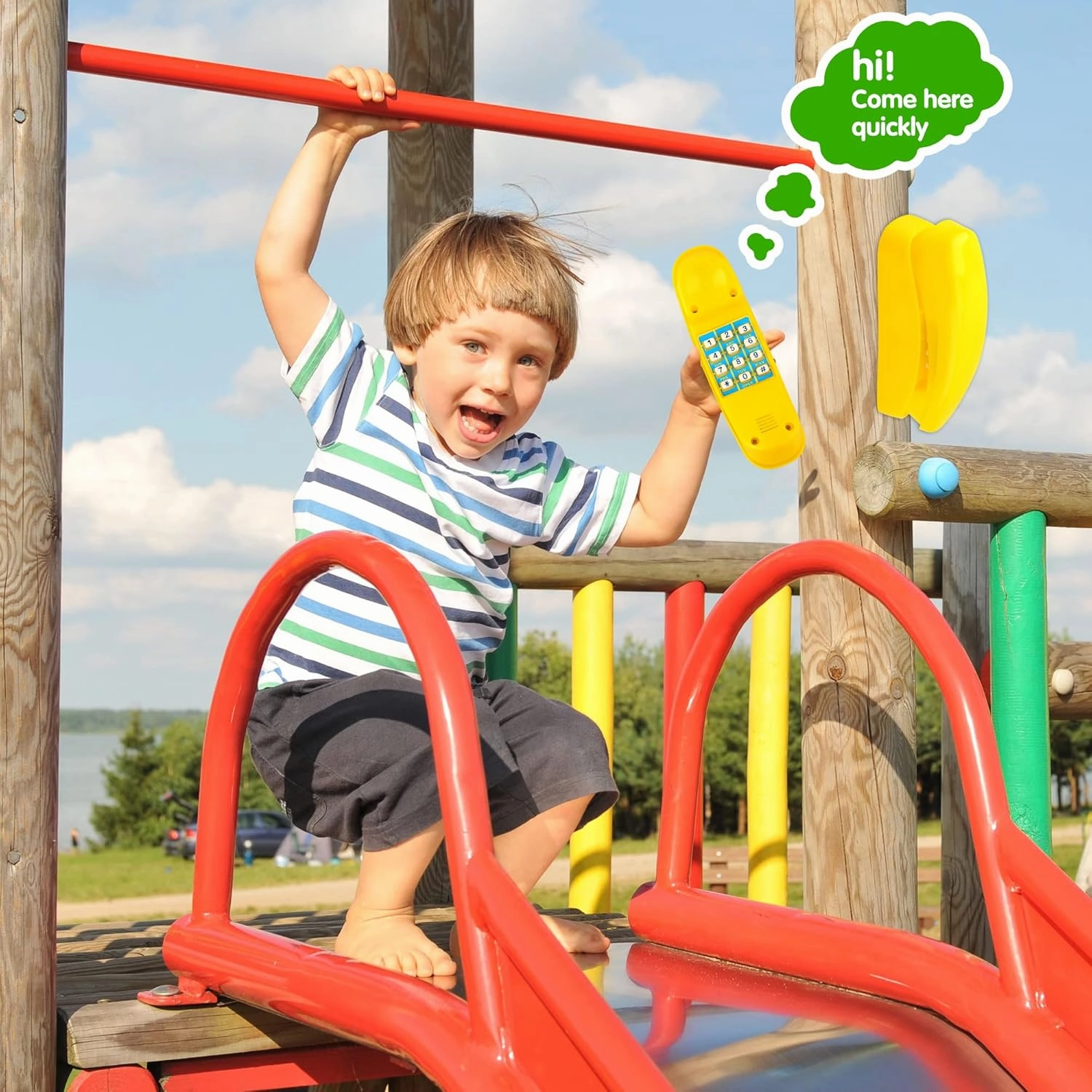 2 Pack Swingset Phone Toys Playground Swing Set Telephone Plastic Pretend Play Telephone with Numeric Key for Kids Outdoor Playground Treehouse Accessories (Yellow)