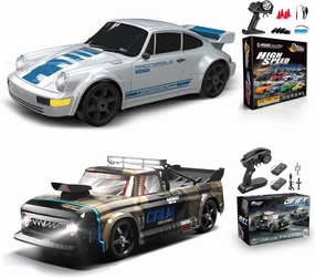 2 PCS RC Drift Car, RC Drift Car 1:24 Remote Control Car 4WD 15KM/H Remote Control Car and 1:12 Fast RC Car 2.4GHz 35KM/H High Speed Performance with Gyro Racing Car Gift for Adults Kids Boys Girls