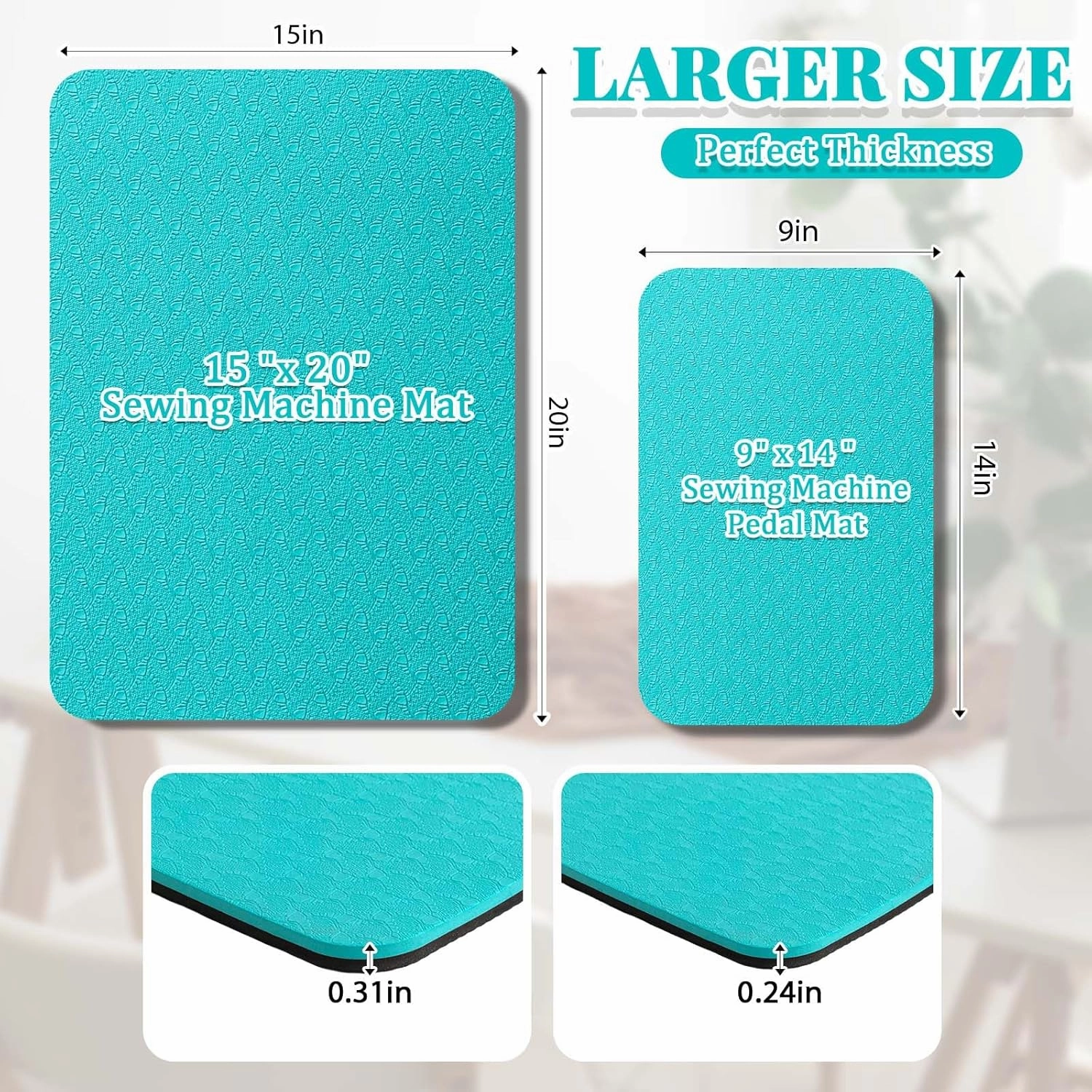 2 Pcs Sewing Machine Muffling Mat Pedal Sewing Mat Reduce Vibrations Noise No Slip Machine Accessories for Quilting(15'' X 20'' and 9'' X 14'',Blue, Black)