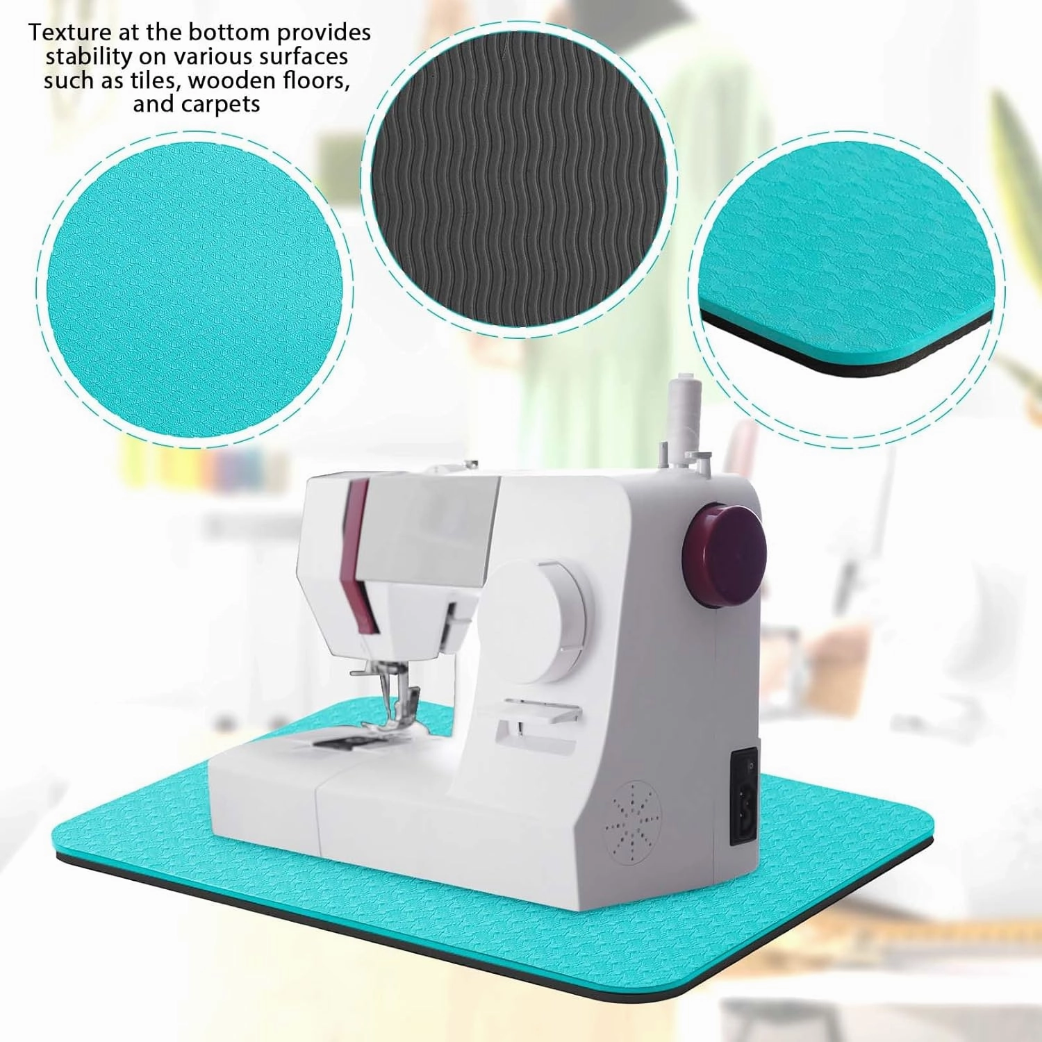 2 Pcs Sewing Machine Muffling Mat Pedal Sewing Mat Reduce Vibrations Noise No Slip Machine Accessories for Quilting(15'' X 20'' and 9'' X 14'',Blue, Black)