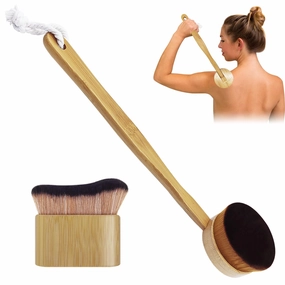 2-Piece Self Tanner Brush Set – Long Handle Lotion Applicator For Back and Kabuki Brush for Self Tanner, Body Makeup Brush for Bronzer, Creams, Mousse & Sunless Tanners