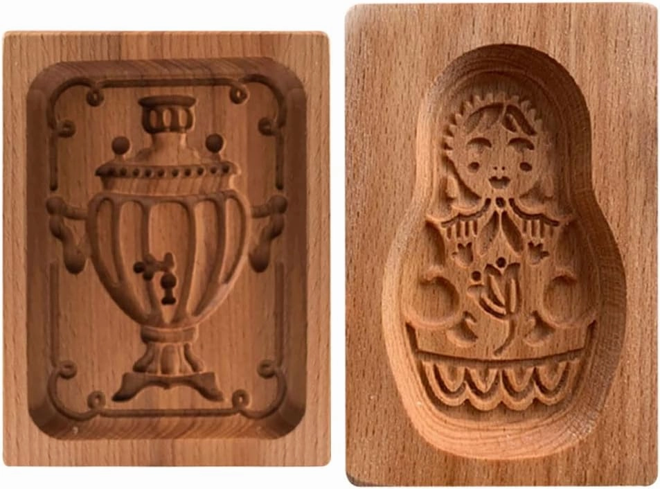 2PCS Novelty Cookie Cutter 3D Embossing Mold,Funny Trophy Doll Carved Wooden Cookie Biscuit Mold Stamps for Gingerbread Mold,Baking Moulds