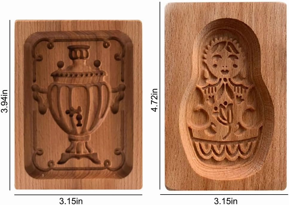 2PCS Novelty Cookie Cutter 3D Embossing Mold,Funny Trophy Doll Carved Wooden Cookie Biscuit Mold Stamps for Gingerbread Mold,Baking Moulds