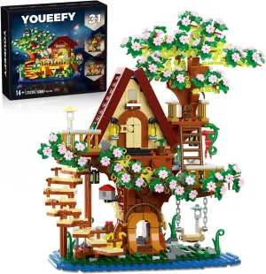 3 in 1 Cherry Blossom Tree House Building Blocks Set, 1000  PCS DIY Architecture Model for Adults & Teens 14 , Miniature Decor with LED Lights, Creative Gift for Birthday & Christmas