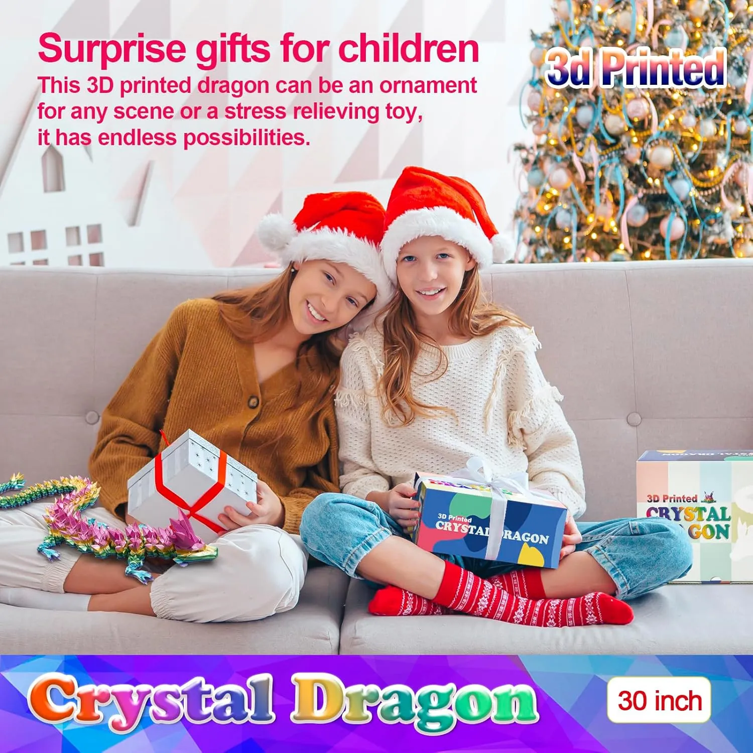 30 Inch Large 3D Printed Crystal Dragon Toy,Dragon Figurine Large Toy for Kids