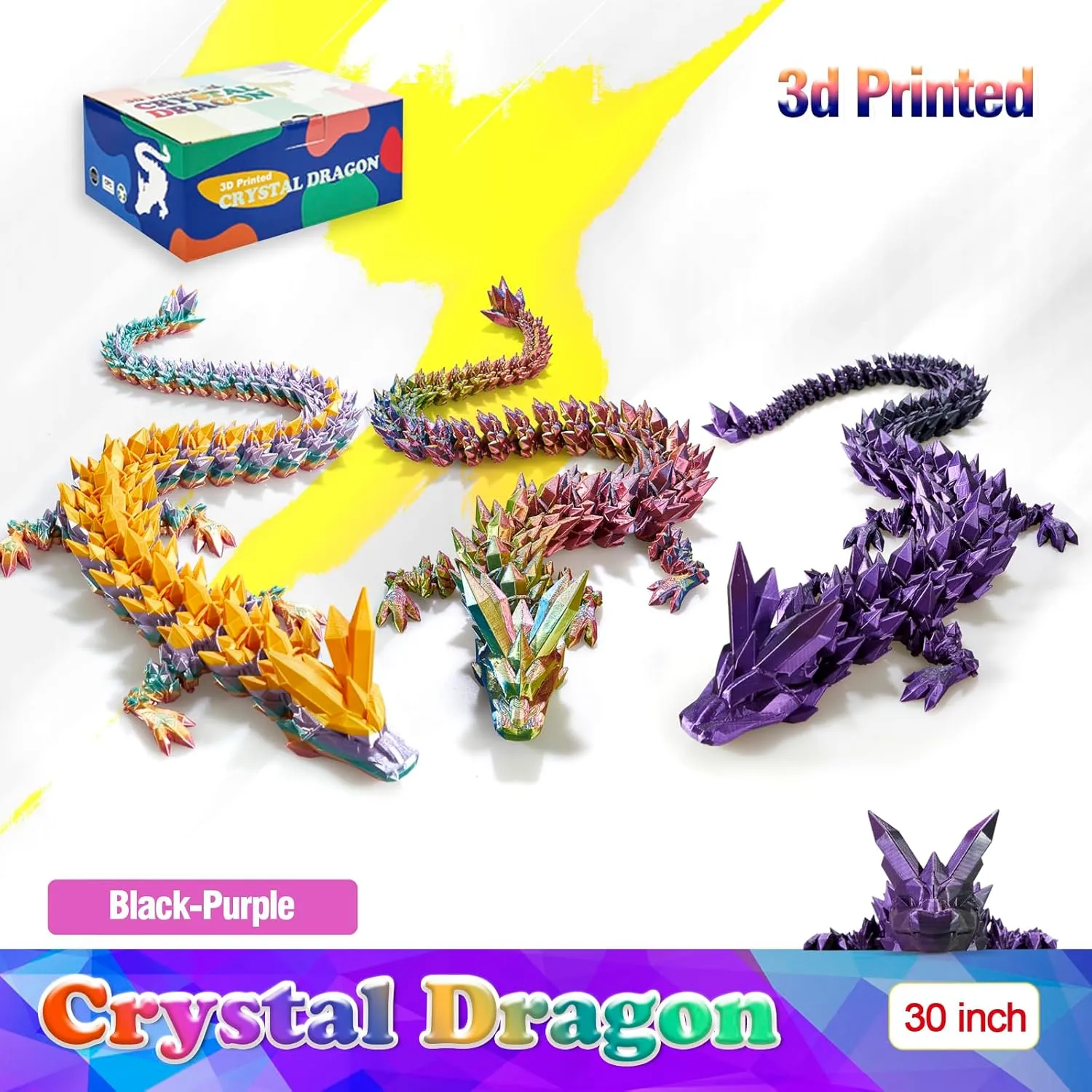 30 Inch Large 3D Printed Crystal Dragon Toy,Dragon Figurine Large Toy for Kids