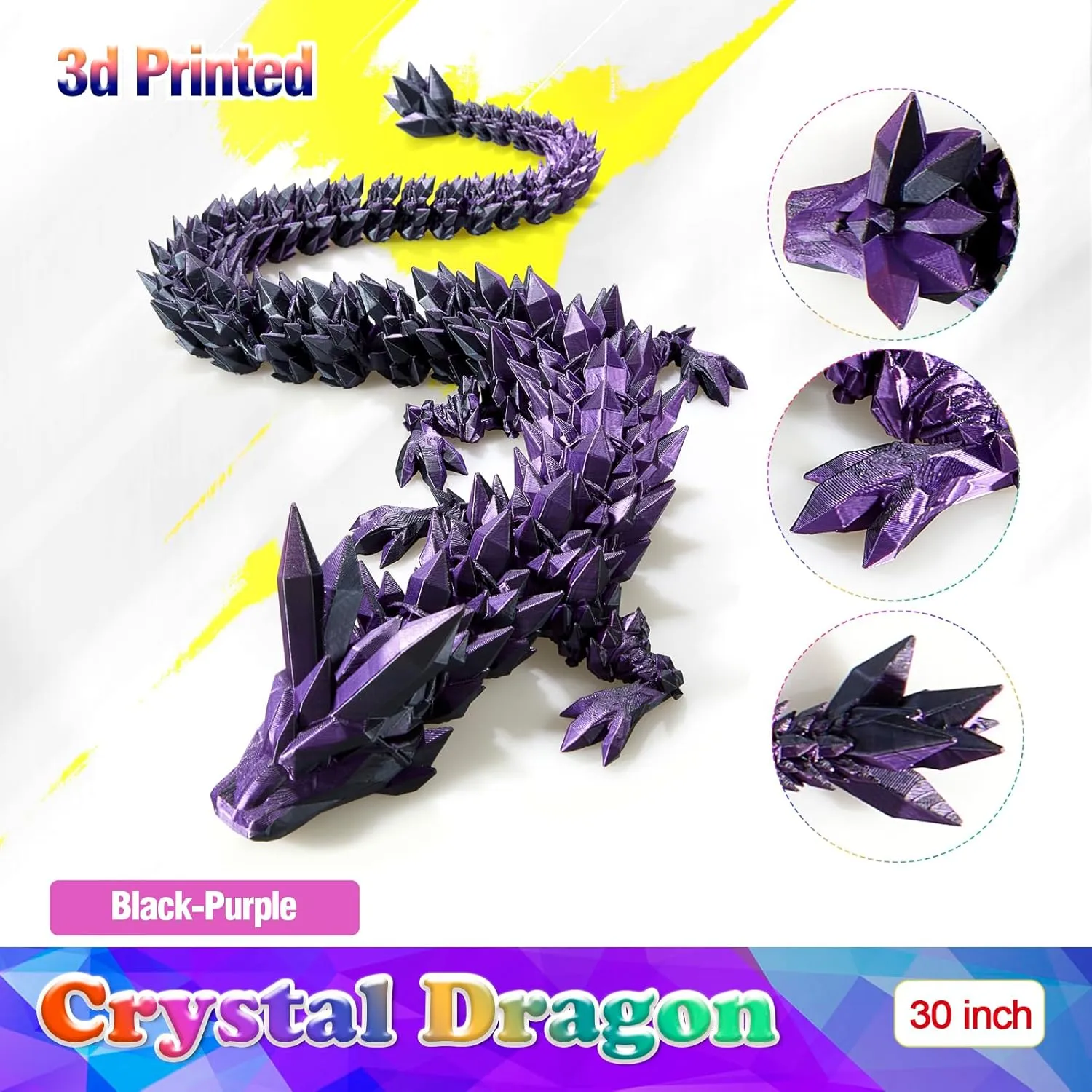30 Inch Large 3D Printed Crystal Dragon Toy,Dragon Figurine Large Toy for Kids
