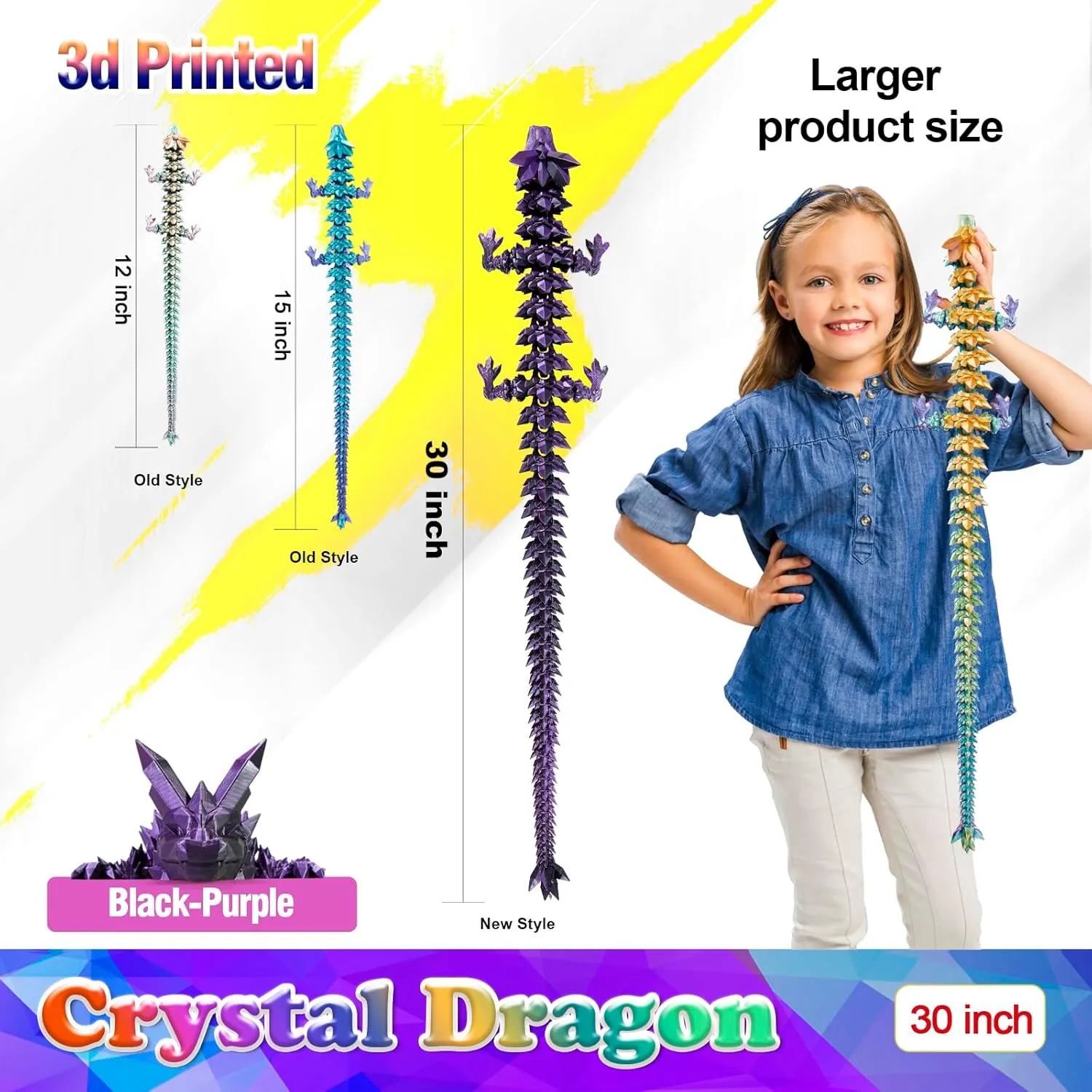 30 Inch Large 3D Printed Crystal Dragon Toy,Dragon Figurine Large Toy for Kids