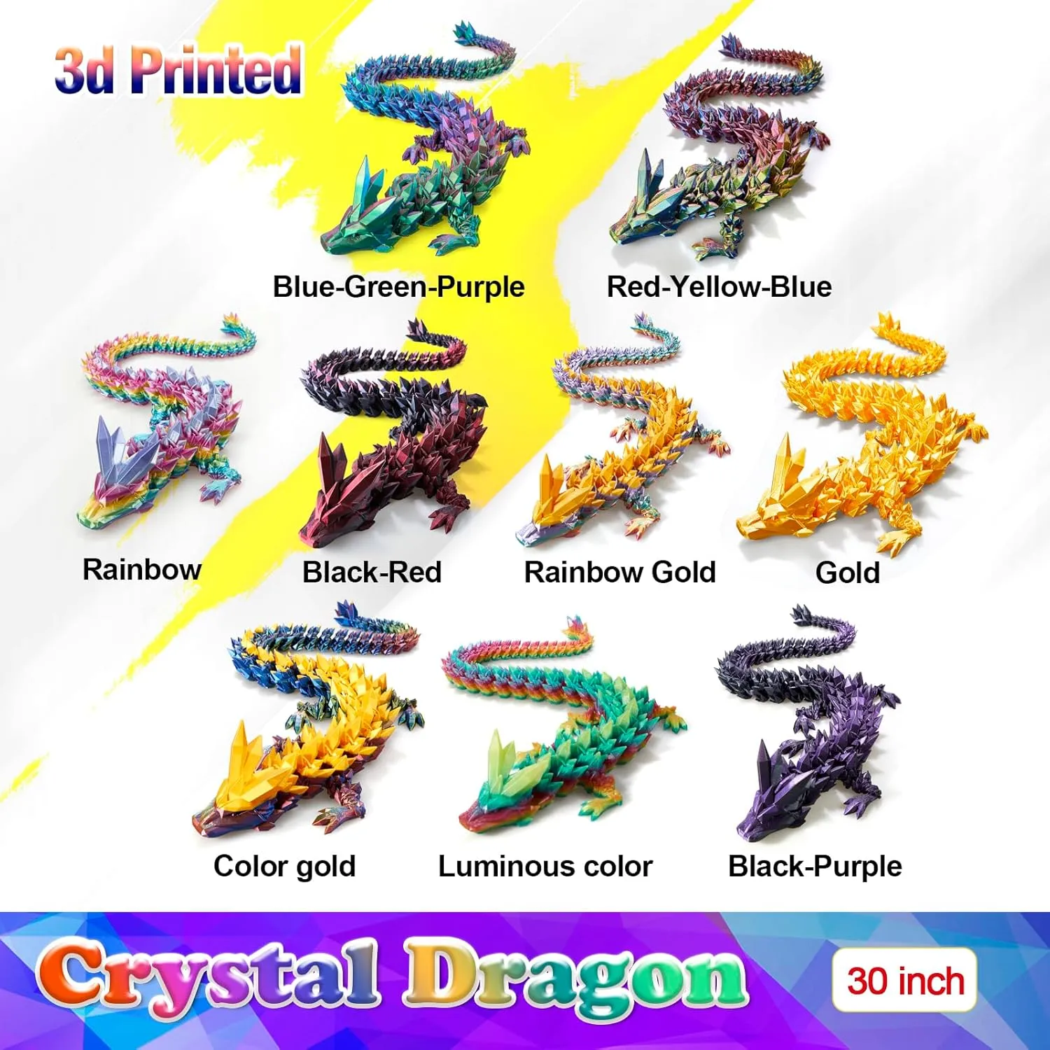 30 Inch Large 3D Printed Crystal Dragon Toy,Dragon Figurine Large Toy for Kids