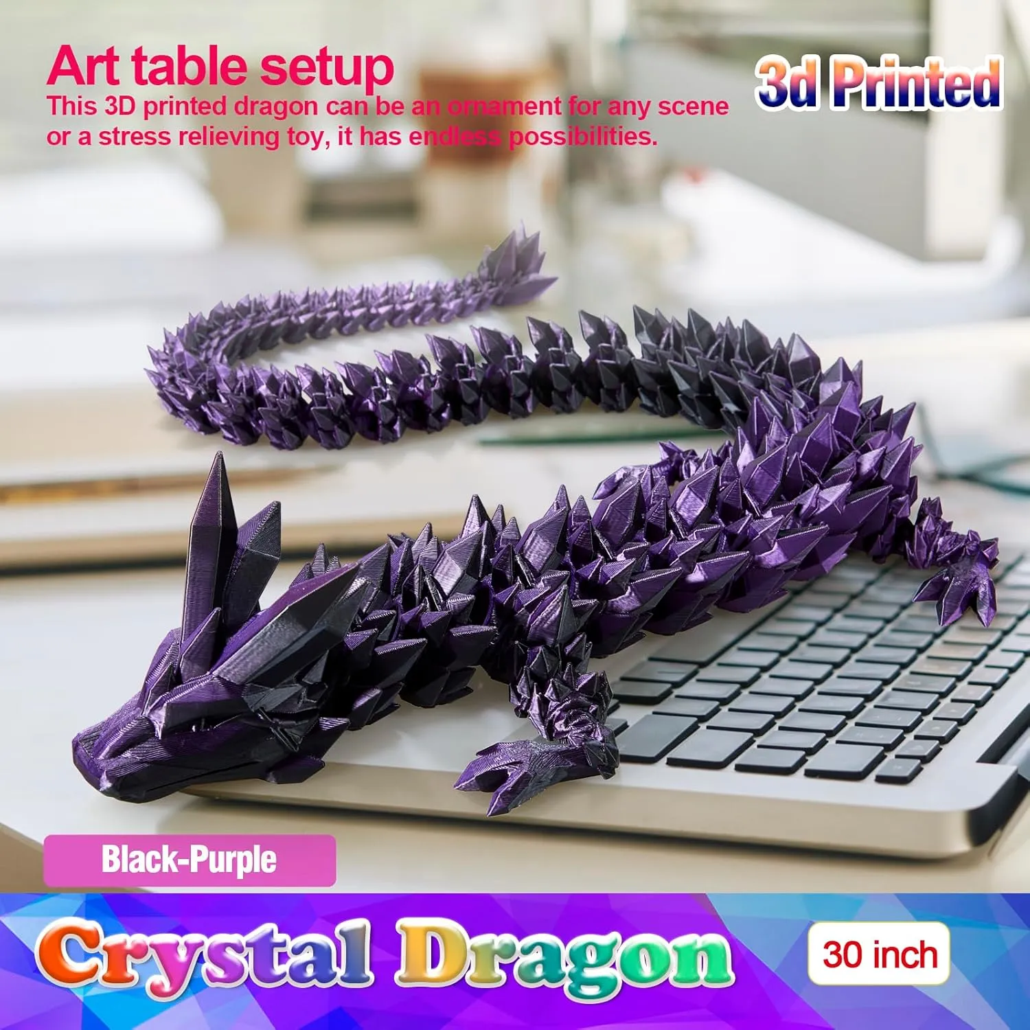 30 Inch Large 3D Printed Crystal Dragon Toy,Dragon Figurine Large Toy for Kids