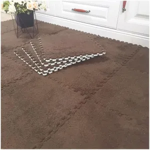 30 Pcs Interlocking Carpet Shaggy Soft EVA Foam Mats Fluffy Square Plush Foam Floor Tiles Protective Play Mat for Home,11.8''X11.8'',Dark Brown