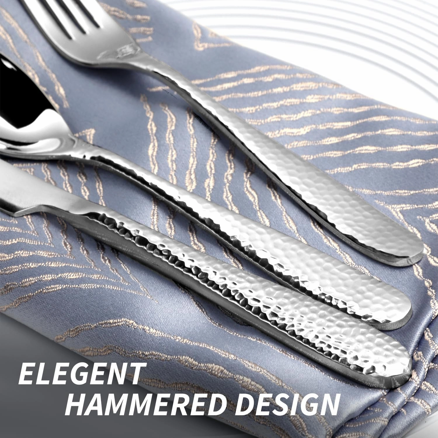 30 Piece Hammered Silverware Set For 6, FIWAREX 18/10 Stainless Steel Flatware Set with Textured Handle, Sturdy and Heavy Cutlery Set, Mirror Polished Dinner Knives, Forks, Spoons, Dishwasher Safe