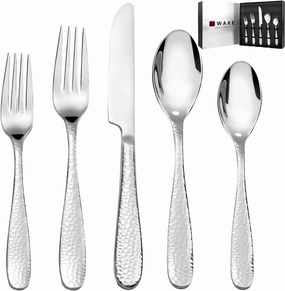 30 Piece Hammered Silverware Set For 6, FIWAREX 18/10 Stainless Steel Flatware Set with Textured Handle, Sturdy and Heavy Cutlery Set, Mirror Polished Dinner Knives, Forks, Spoons, Dishwasher Safe