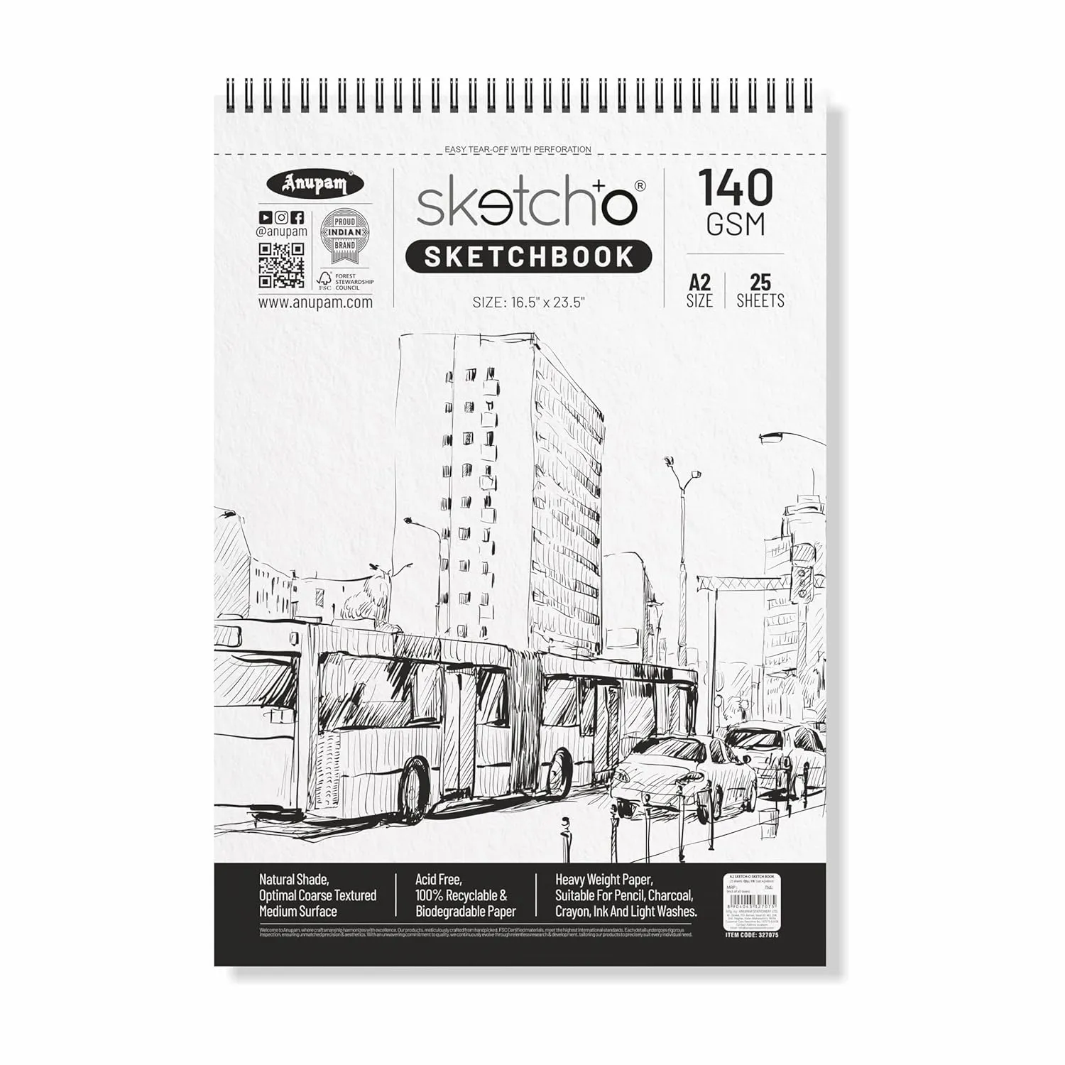 327075 SKETCH  O SOFT COVER (TOP WIRO) 140 GSM25 SHEETS A2