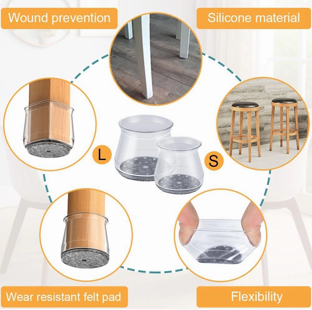 32 Pcs Chair Leg Protectors for Hardwood Floors, Silicone Felt Furniture Leg Cover Pad for Protecting Floors from Scratches and Noise, Smooth Moving for Chair Feet(Large fit : 1.3'' - 2'')