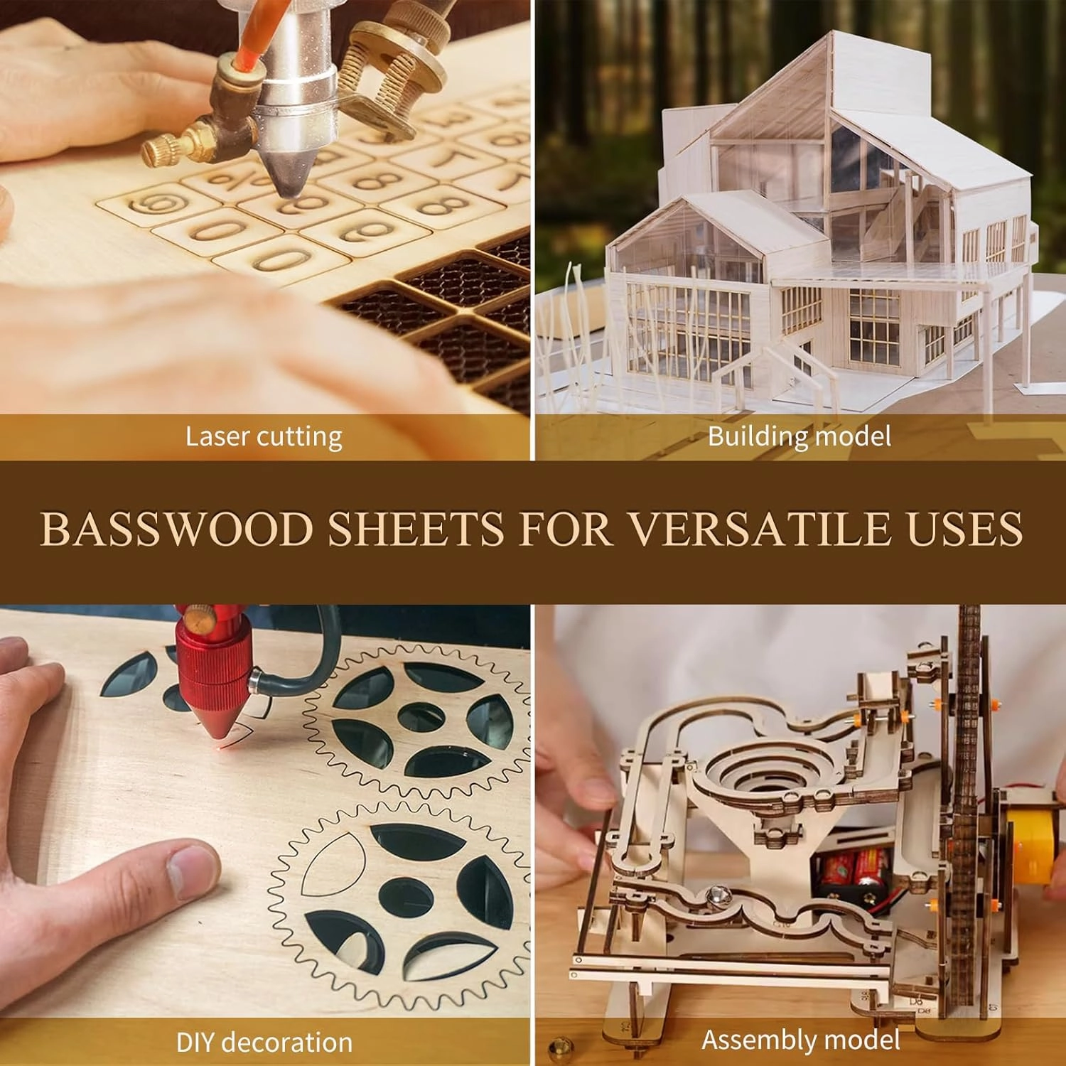 36 Pack Basswood Sheets,12"x12"x1/8" 3mm Basswood Plywood,Craft Wood,Unfinished Wood,for DIY Ornaments and Model Engraving, Wood Burning, Architectural Models, Drawing、Wood for Laser Cutting