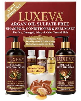 3 in 1 Argan Oil Sulfate Free Shampoo and Conditioner Set | Moisturizing & Hydrating Shampoo and Conditioner For Women For Dry & Damaged Hair Care | Color Safe & Paraben Free | 90 Days Supply