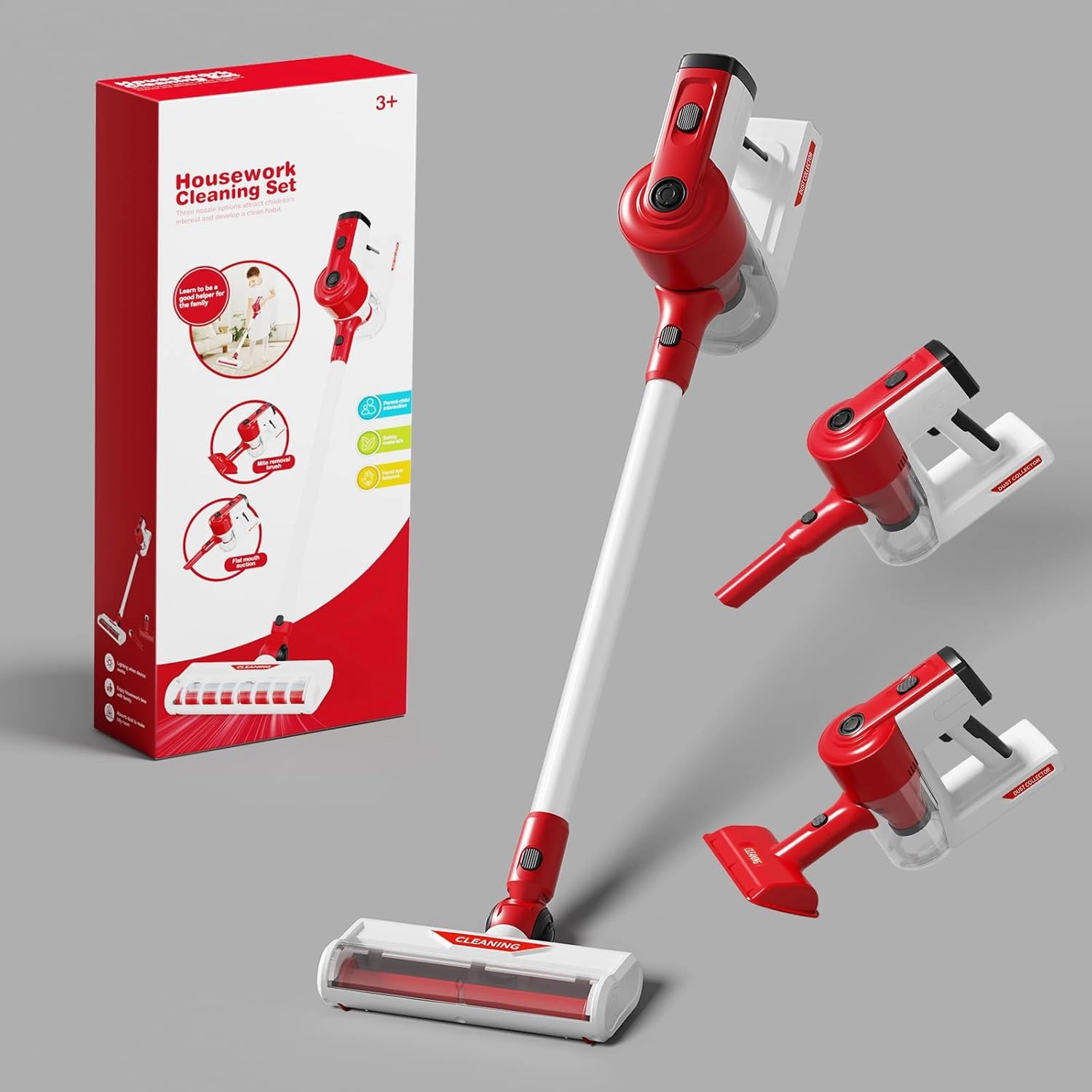3-in-1 Kids Vacuum That Really Works - Electric Vacuum Toy with Lights and Sounds - Perfect Pretend Play Cleaning Toy for Toddlers and Childrens Ages 3 4 5 6 