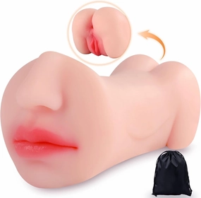 3 in 1 Pocket Pussy Male Masturbators with Lifelike Face, Double-Ended Sex Doll with Realistic Textured Mouth Vagina and Tight Anus, Deepthroat Blowjob Male Sex Toys Stroker for Men Masturbation