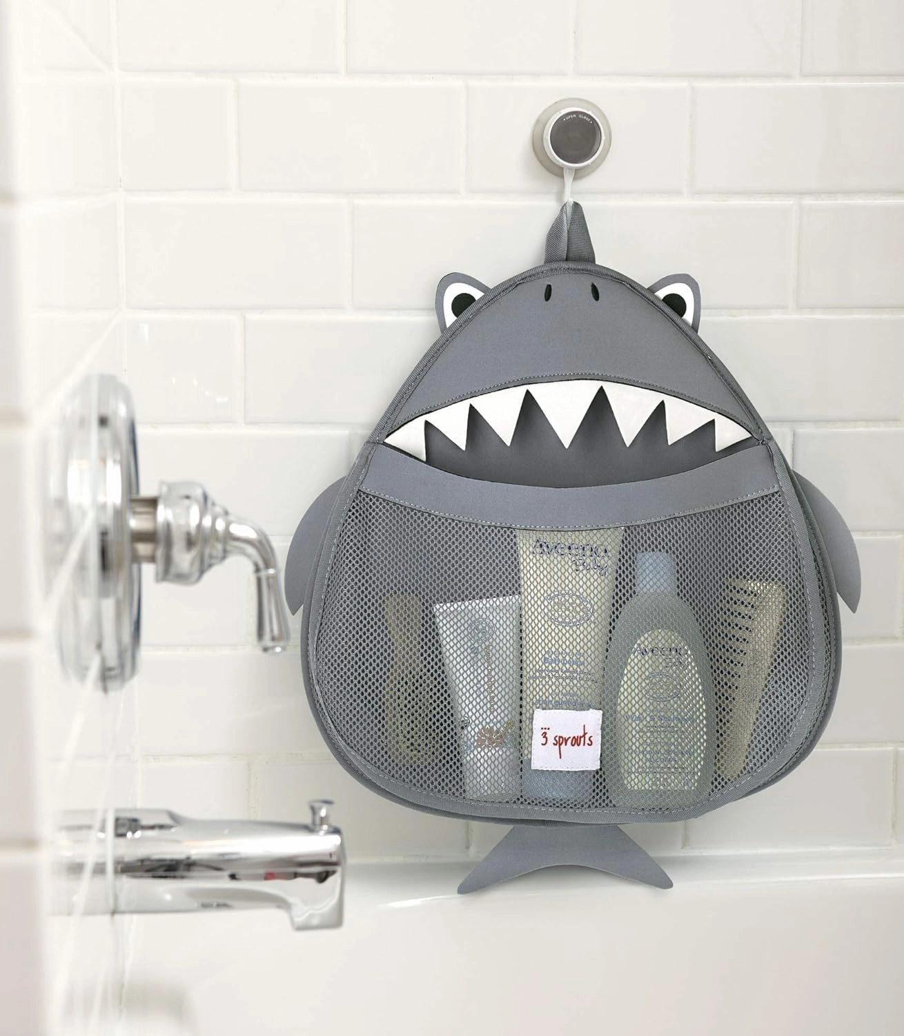 3 Sprouts Hanging Bath Toy Holder for Bathtub - Storage Caddy with Baby Organizer - Shower & Bath Tub Toy Storage Basket, Shark