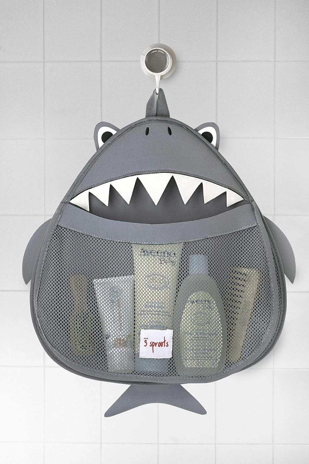 3 Sprouts Hanging Bath Toy Holder for Bathtub - Storage Caddy with Baby Organizer - Shower & Bath Tub Toy Storage Basket, Shark