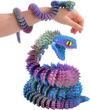 3D Printed Viper,3D Printed Snake Toy,3D Printed Animal, Fingertip 3D Printed Toys for Autism Hyperactivity Disorder-Home Office Decor Executive Desk Toys (RED,Green-Blue, 23.63 in)