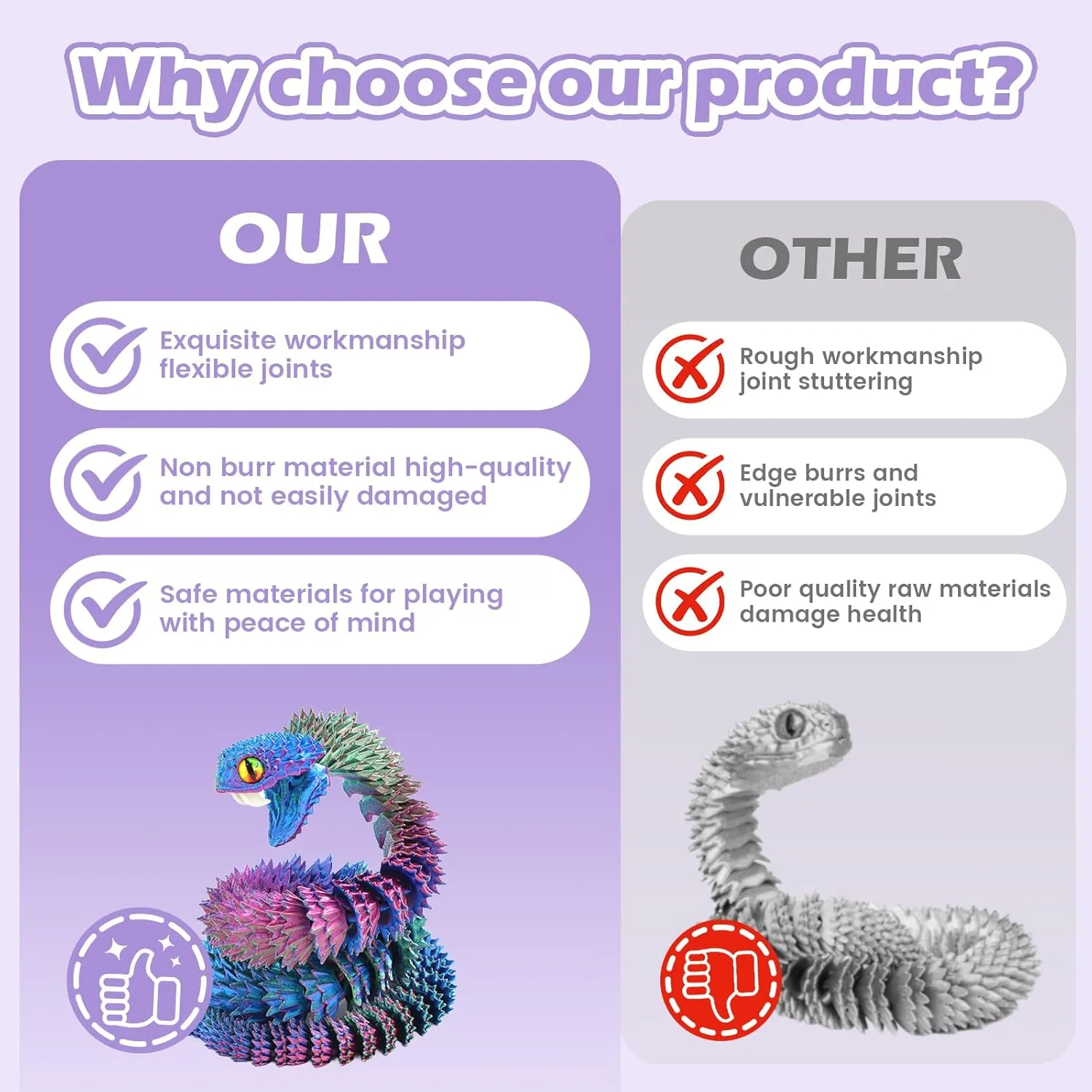 3D Printed Viper,3D Printed Snake Toy,3D Printed Animal, Fingertip 3D Printed Toys for Autism Hyperactivity Disorder-Home Office Decor Executive Desk Toys (RED,Green-Blue, 23.63 in)