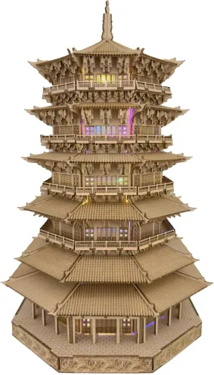 3D Wooden Puzzles for Adults Wooden Pagoda Assembly Model Kits,3D Puzzle Adult Building Crafts for Adults and 14  Teens.(Five-Storied Pagoda 1287 Pieces)