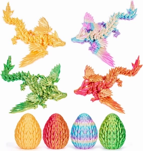 3D Printed Dragon with Wings – 4PCS Mini Articulated Baby 3D Dragon Eggs Toys with Dragon Inside, Mystery Small Fidget Eggs Set for Kids & Adults, Fantasy Desk Decor & Collectible Gifts