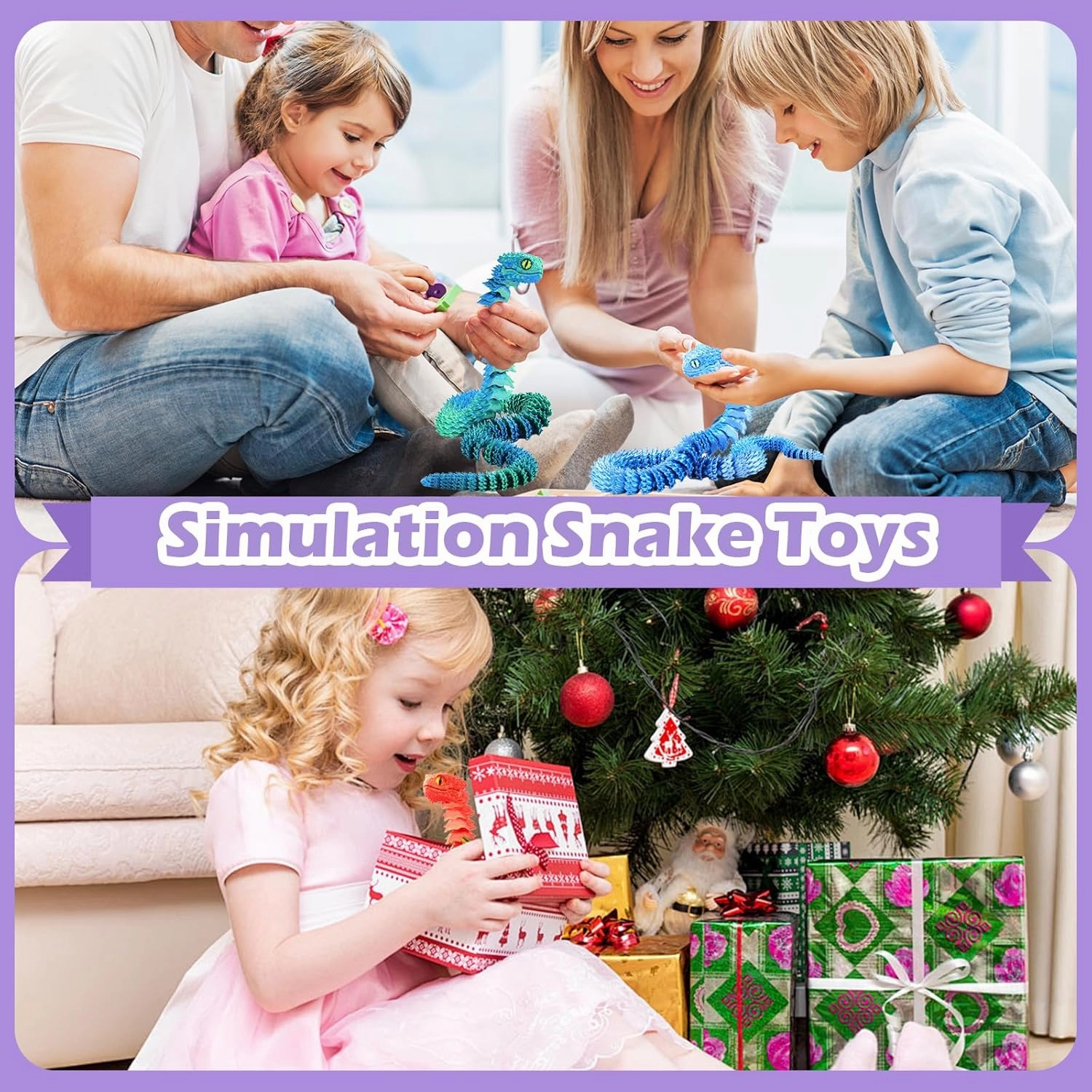 3D Printed Viper,3D Printed Snake Toy,3D Printed Animal, Fingertip 3D Printed Toys for Autism Hyperactivity Disorder-Home Office Decor Executive Desk Toys (RED-Black, 23.63 in)