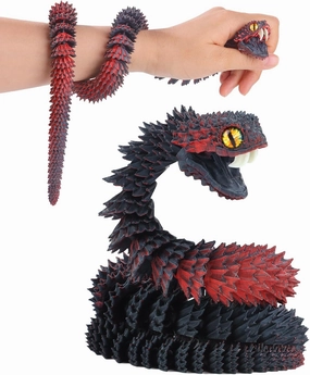 3D Printed Viper,3D Printed Snake Toy,3D Printed Animal, Fingertip 3D Printed Toys for Autism Hyperactivity Disorder-Home Office Decor Executive Desk Toys (RED-Black, 23.63 in)
