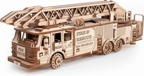 3D Wooden Puzzle - DIY 3D Puzzle Wooden Fire Truck Mechanical Model Kit with Wind Up Mechanism, Adjustable Ladder & More - 3D Puzzles for 15 yrs Above & Adults - Eco Wood Art, 439 Pieces