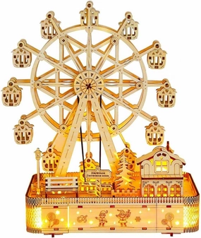 3D Wooden Puzzles for Adults 183pcs LED Light Music Ferris Wheel DIY Wooden Assembly Kit for Teens Kids Home Decor