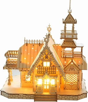 3D Wooden Puzzles for Adults 267pcs Vintage LED Light Villa DIY Wooden Assembly Kit for Teens Kids Home Decor