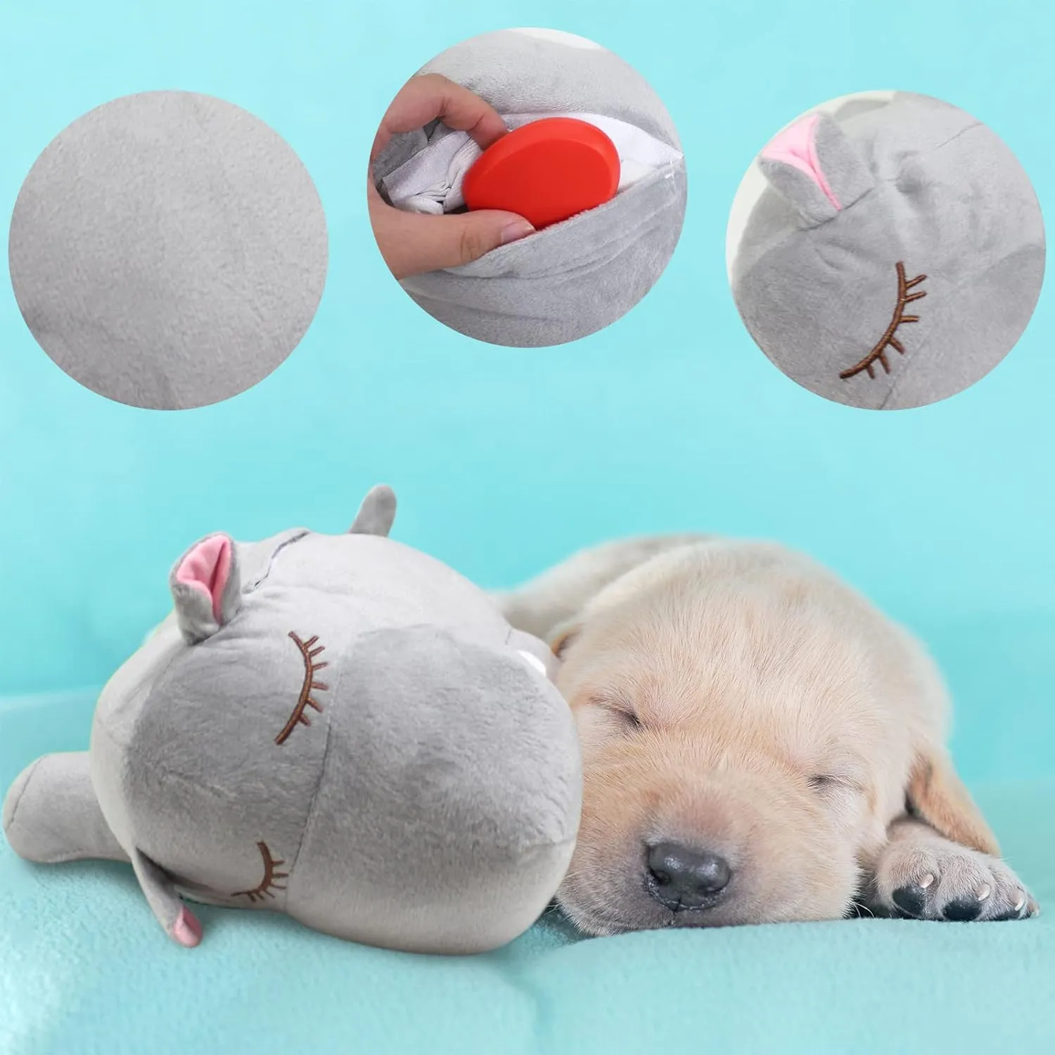 3T group Heartbeat Puppy for Dogs Heartbeat Toy Sleep Aid,Stuffed Animal with Heartbeat for Puppies,Dog Toys Anxiety Relief,Heartbeat Pillow Plush Calming Puppy Toys(Gray)