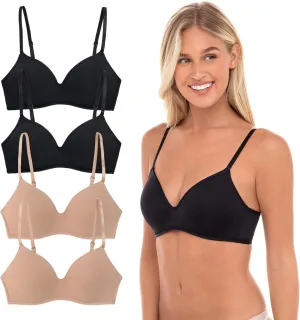 4 Pack Wirefree Bra - Women's Flexible Soft Foam Wireless No Wire Soft Pad T Shirt Bra Value Pack