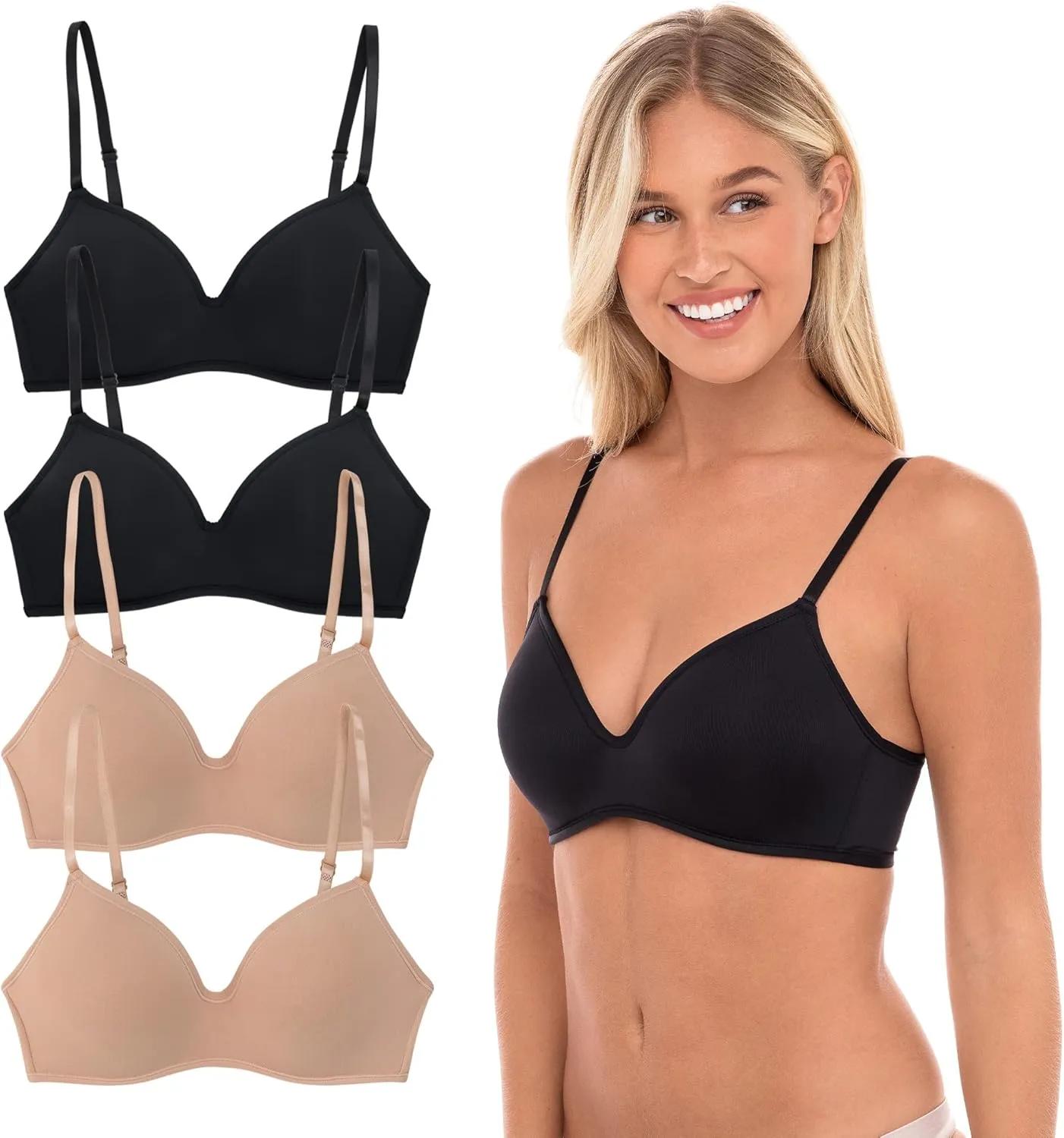 4 Pack Wirefree Bra - Women's Flexible Soft Foam Wireless No Wire Soft Pad T Shirt Bra Value Pack